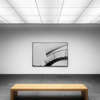 black and white art in a gallery